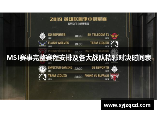 MSI赛事完整赛程安排及各大战队精彩对决时间表 MSI赛事完整赛程安排及各大战队精彩对决时间表